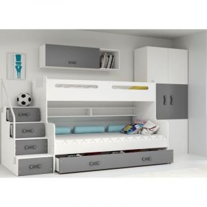 Image de Lit Superposé Max 3 200x80, 200x120 Escalier Sommier &, 5 Tiroirs, Charge Max 100 kg -Sans matelas (gris)
