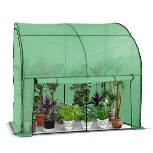 VOUNOT Serre de Jardin en Toutes Saisons Abri d'hivernage Murale Adossée pour Légumes Plantes Fleurs Serre Adossée avec Bâche PE 135g/m2 pour Balcon Terrasse Jardin 200x100x180cm Vert