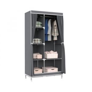 Thinia Home - Armoire double en tissu avec rideaux coulissants Blanc/Gris 90x43x168cm