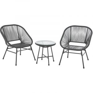 Tulum Meuble de balcon 3 pièces Set de meubles de jardin Chaises de balcon avec table noir - Svita