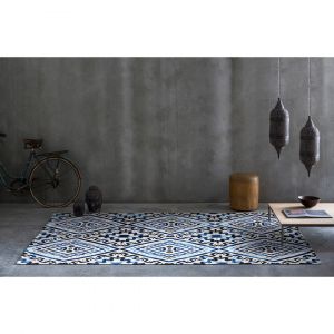 Vivabita Tapis design en coton bleu plat Kinsasa 120x170 Bleu