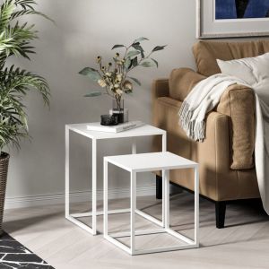 [en.casa] - Set de 2 tables gigognes Vejen pour salon acier blanc mat