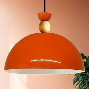 Yimpi Suspension Industrielle en M&eacute;tal Orange Peint &agrave; la Main &ndash; Lustre Vintage E27 &Oslash;30 cm pour Salon, Chambre ou Salle &agrave; Manger