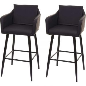 Décoshop26 Lot de 2 tabourets de bar avec repose-pieds en simili-cuir noir et métal noir TDB04065