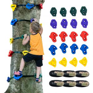 Kit deescalade dearbre Ninja,comprend 20 poignees deescalade et 6 sangles a cliquet securisees, diverses formes et couleurs, ideal pour les parcours