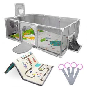 Aire de jeux pour enfants Mobiclinic Tapis 90 x41 cm Anneaux Panier et filet de football Sac de transport Grey Kidland