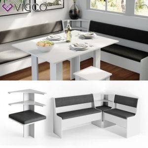 Vicco Banc d'angle Roman Partie d'angle rembourr&eacute;e blanche pour coin salon avec &eacute;tag&egrave;res de cuisine