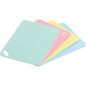 KESPER | Lot de 4 tapis de découpe flexibles, matériau : plastique (PE), dimensions : 38 x 29 x 0,2 cm, couleur : menthe, rose, jaune, turquoise | 30590