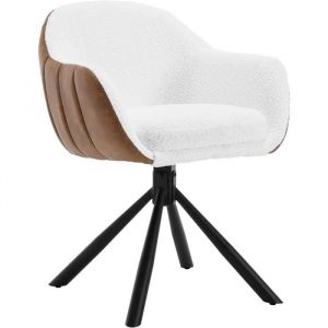 WOLTU Chaise Salle à Manger Pivotante à 360° Pieds en Métal. en Chenille. Chaise de Cuisine avec Dossier et Accoudoirs. Chaise Scandinave. Blanc