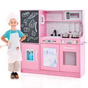 Giantex Cuisine Enfants en Bois avec Tableau Noir & Téléphone(Rose)