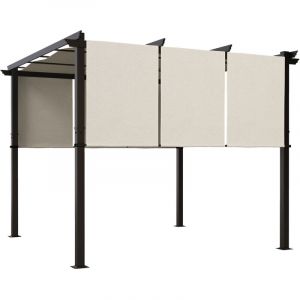 Outsunny Pergola - avec 3 toiles coulissantes - 3 x 3 x 2,38 m - structure acier noir toile polyester haute densit&eacute; - beige
