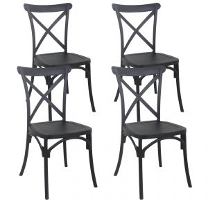 Oviala Lot de 4 chaises de terrasse en plastique noir