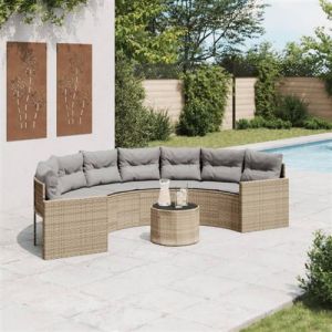 VidaXL Canapé de jardin table coussins demi rond beige résine tressée