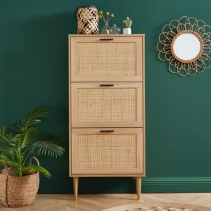 BAÏTA - Meuble à Chaussures Amana Effet chêne et cannage rotin 60cm