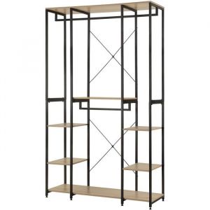 Image de Woltu - Portant Meuble Rangement pour Vêtements Penderie Ouverte en Acier et mdf. Porte-vêtements 120x40x201cm. Noir + Chêne clair