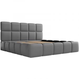 Pascal Morabito Lit coffre 160 x 200 cm - Tissu effet cuir - Gris - damado de