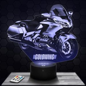 Lampe 3D - Moto Honda Goldwing - Jouet Miniature Cadeau Moto Honda Goldwing - Veilleuse Led Tactile avec socle au choix