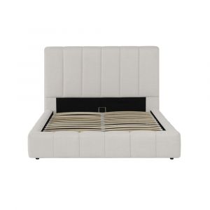 Loungitude Cadre de lit rembourr&eacute; avec coffre en tissu blanc cass&eacute; - 160x200cm