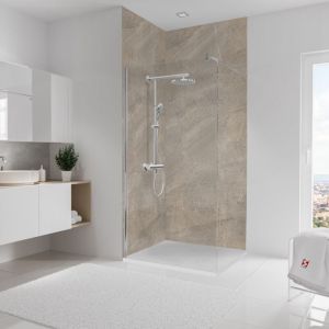 Schulte-ufer Pack de 2 panneaux muraux 100x255 cm, revêtement pour douche et salle de bains, placement facile, DécoDesign décor, pierre taupe-sablé