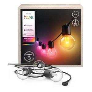 Philips Hue Guirlande lumineuse extérieure Festavia Globe, ambiance blanche et colorée, 21m, 30 ampoules, intensité réglable, contrôlable via l’app Hue, compatible Alexa, Google Assistant, Apple Home