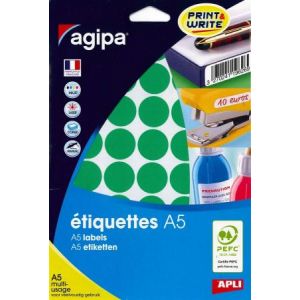 Image de Agipa 114321 - 400 &eacute;tiquettes vertes multi-usage, diam&egrave;tre 24 mm (10 feuilles A5 / cdt)