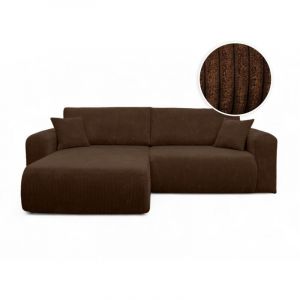 Loungitude Canap&eacute; ALYA d'angle compacte r&eacute;versible et convertible 4 places en velours c&ocirc;tel&eacute; - Marron