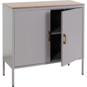 Décoshop26 Coode meuble de rangement bureau buffet 2 portes metal 90 par 90 par 40 melamine gris plateau MDF 2 compartiments avec portes