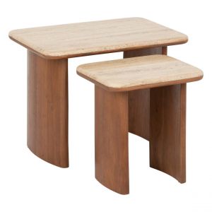 Lot de 2 tables basses Jivan Travertin Bois