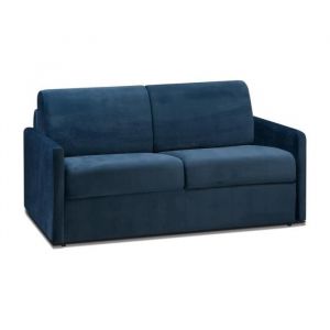 Canapé 2 places convertible express en velours bleu nuit - Couchage 120 cm - Matelas 14 cm CALIFE