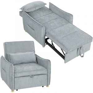 Homcom Fauteuil convertible 1 place - 3 en 1 - clic-clac - assise large, dossier r&eacute;glable, oreiller - chenille - 88x84x87cm - gris