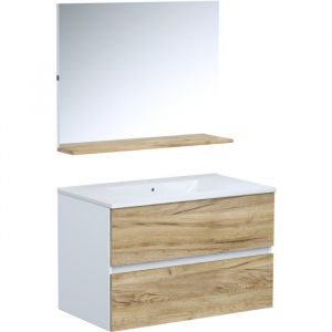 Kein Hersteller Meuble lavabo mural 80 cm AUCUNE Monza - lavabo c&eacute;ramique blanc, effet ch&ecirc;ne clair