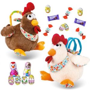 2 petits Sacs Peluches Poules garnis de 20 chocolats de P&acirc;ques: Kinder Schokobons, Moulages et &OElig;ufs | Parfait pour offrir