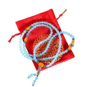 Lachineuse - Bracelet-Collier Mala Bouddhiste - Agate Bleue - 108 Perles de 6 mm - Traditions Bouddha - Bijou Chapelet Bouddhiste - Pochette Satinée Offerte - Idée Cadeau Asie