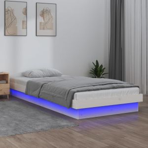 VidaXL Cadre de lit à LED Blanc 90x200 cm Bois massif