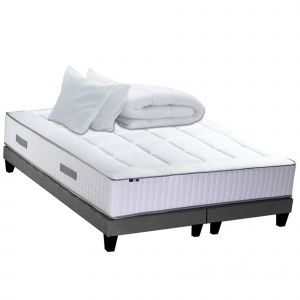 Pack Matelas Ressort 7 zones + Mémoire de forme + Sommier + couette + oreillers 2x80x200cm Bellagio