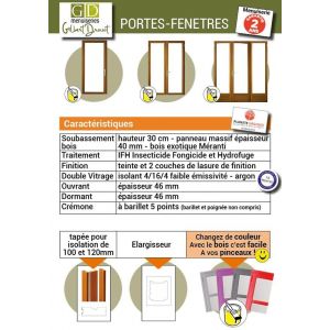 Porte Fenêtre Bois 2 Vantaux H215 X L120 Côtes Tableau + Poignée Et Barillet (ref 01245f924) Gd Menuiseries