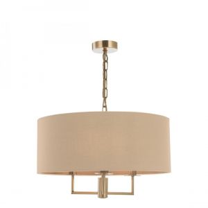 Lumiere Lustre à 3 s en laiton antique avec abat-jour taupe