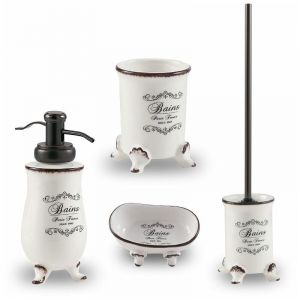 Kiamami Valentina SET 4 PIÈCES D'ACCESSOIRES DE SALLE DE BAINS SHABBY EN CÉRAMIQUE DÉCORÉE - AMELIA