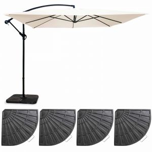 Oviala Parasol déporté et 4 dalles à lestées aluminium blanc 3x3m