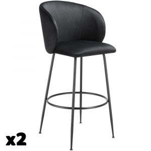TecTake Lot 2 tabourets de bar rembourr&eacute;s avec dossier aspect velours noir