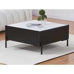 Table basse en c&eacute;ramique, MDF et m&eacute;tal - Noir et blanc - CYNDORA