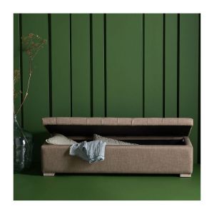 Signature Banc coffre en bois avec revêtement tissu Taupe Vatican