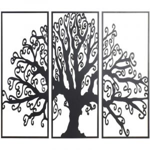 Décoration murale DKD Home Decor 3 Pièces Noir Arbre Métal (105 x 1,3 x 91 cm)