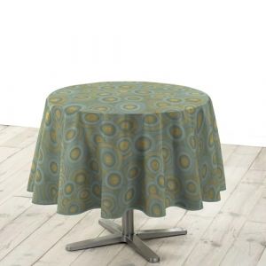 Douceur d'Int&eacute;rieur, Nappe Ronde (&Oslash; 180 cm) Eclipse Sauge, Polyester Imprim&eacute; M&eacute;tallis&eacute;