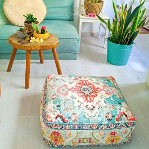 Mandala Life ART Boho Chic Yoga Decor Housse de Coussin de Sol - 60x20 cm - Taie d'oreiller carrée de méditation - Pouf décoratif en Coton imprimé