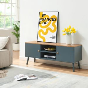 Meuble TV Reyljand 120 x 35 x 50 cm gris effet ch&ecirc;ne [en.casa]