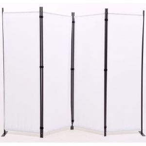 Pegane Paravent en métal et tissu blanc de 4 pans - Hauteur 170 cm x Largeur 214 cm