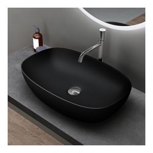 Lavabo Vasque à Poser Noir Mat 60x39,5x14 cm Lave Mains Ovale en Céramique Revêtement nano Easy Clean Brüssel104 - Doporro