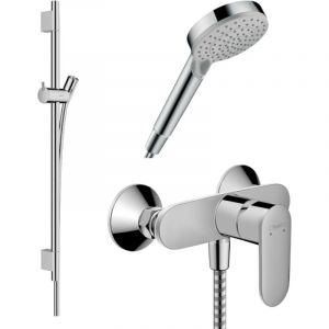 Hansgrohe Pack mitigeur douche mécanique Vernis Blend + Barre Unica S Puro + flexible + Pommeau 2 jets Vernis Blend