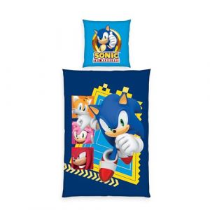 Herding Parure de Lit Sonic, Taie d&rsquo;Oreiller env. 80 x 80 cm, Housse de Couette env. 135 x 200 cm, Avec Fermeture &Eacute;clair et Motif R&eacute;versible, 100% Coton/Renforc&eacute;